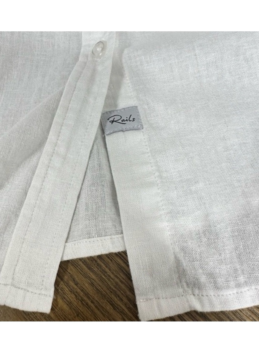 Rails Charli button down metallic gold star white linen blend top, small - Picture 3 of 13